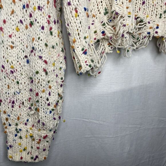 Wild Honey Womens Cropped Sweater Size S Dots Distressed Hem Cream Multicolor - Picture 8 of 10
